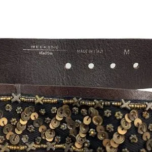 Weekend Max Mara Brown Leather Sequined Beaded Embellished Belt Made in Italy M Weekend Max Mara | Accessories | Weekend Max Mara Brown  main image 4